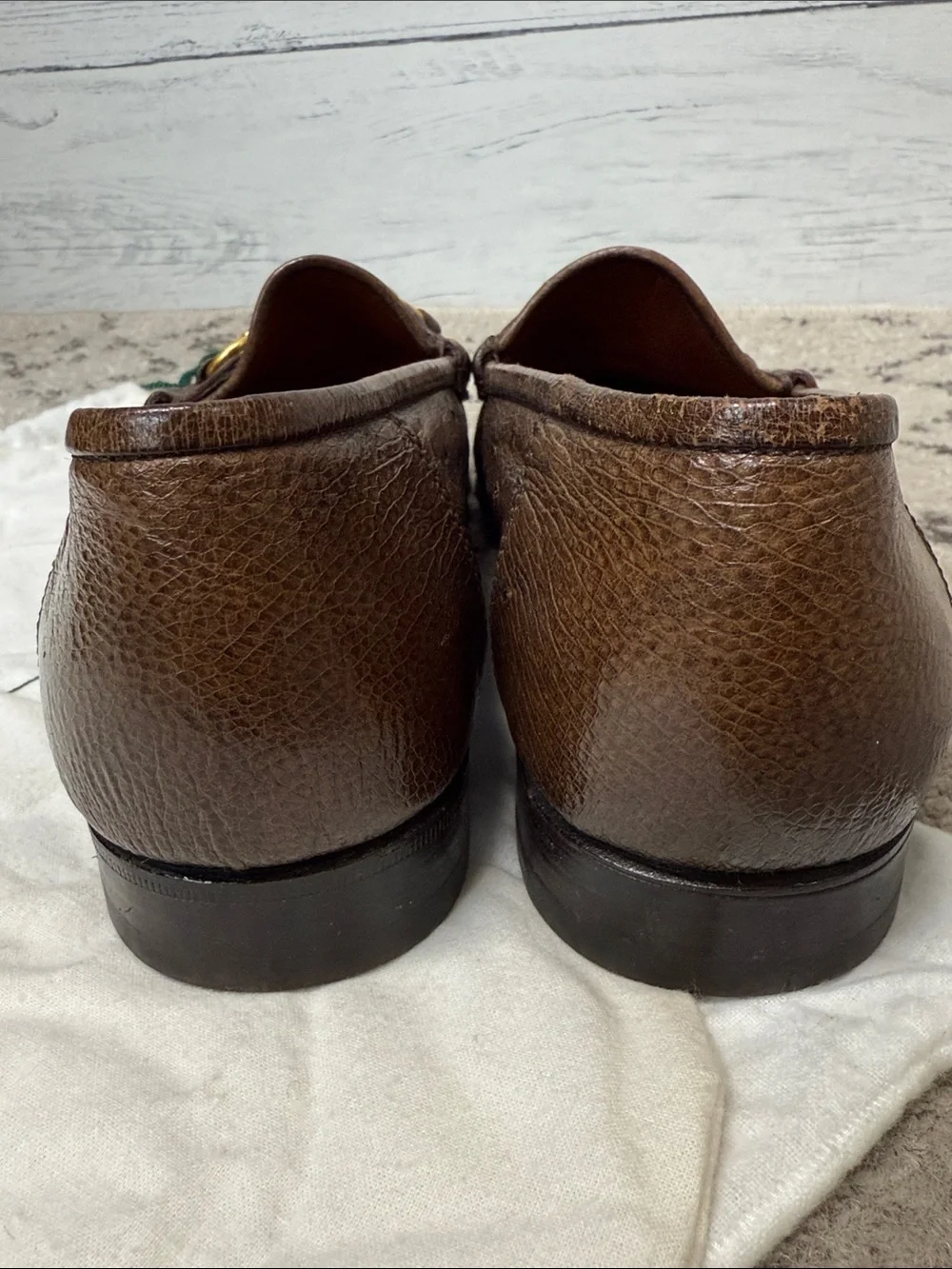Men’s Gucci Brown Horsebit Ostrich Leather Loafers